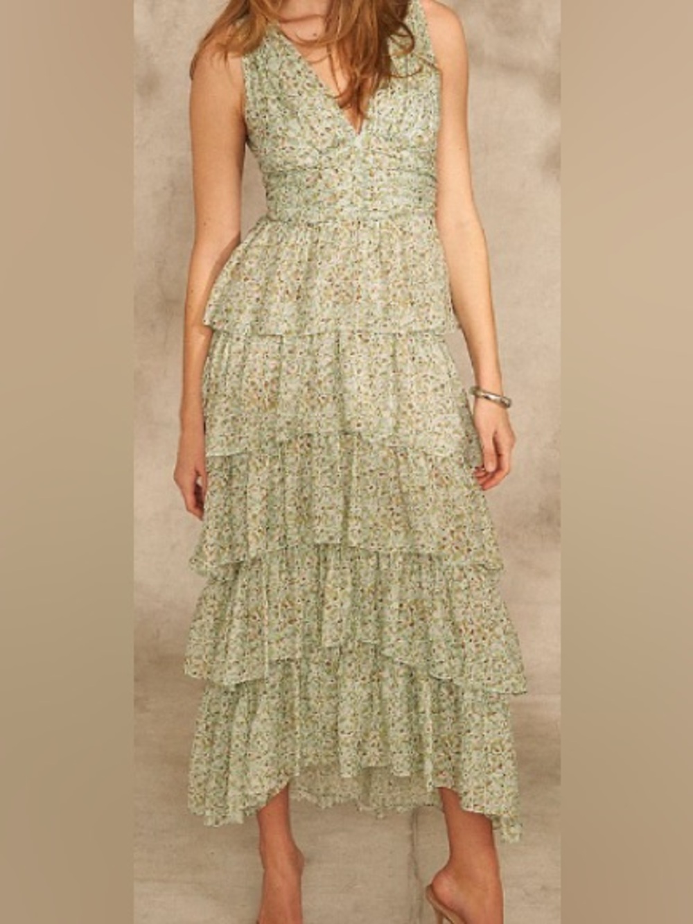 1. STATE Cascading Ruffle Midi Dress
Color: Blue/Green - Size: 8